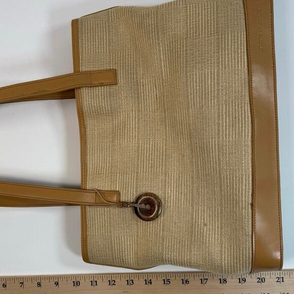 Stone Mountain Tan Canvas Tote Bag Faux Leather Trim Medium Shoulder Purse - Picture 5 of 7